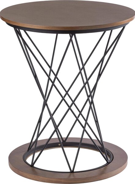 Tavolino Tondo Ø60x68 cm in MDF Motti Alma Noce Scuro e Nero