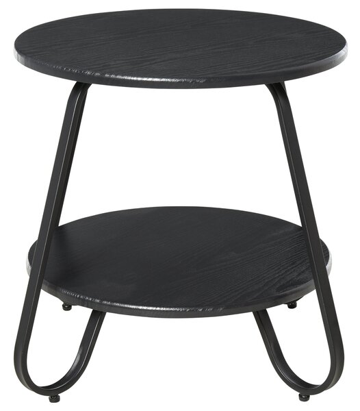 Tavolino Basso 2 Ripiani Ø50x46,5 cm in Metallo e Legno Nero