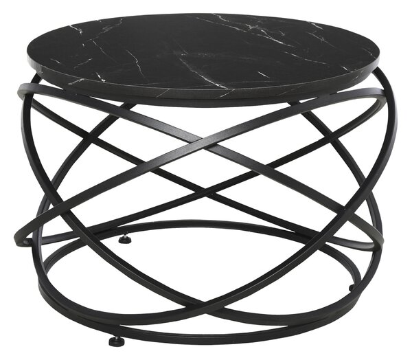 Tavolino Basso Ø65x44,5 cm in Metallo e Legno Nero