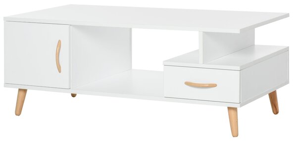Tavolino Basso con Anta e Cassetto 100x50x40 cm in Legno Truciolare Bianco