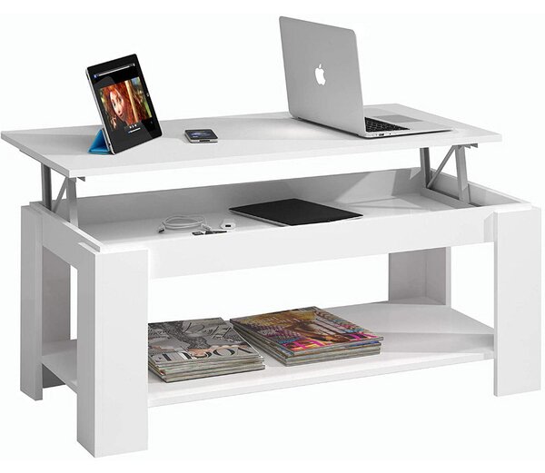 Tavolino Basso con Piano Sollevabile 100x50x43/54 cm in Legno Ambit Lift Bianco