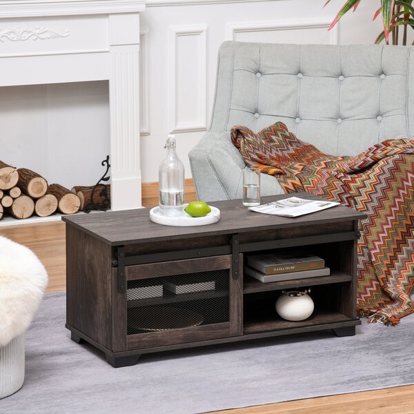 Tavolino Basso con Anta Scorrevole 100x45x45 cm in Legno Marrone Scuro