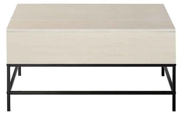 Tavolino Basso con Piano Sollevabile 90x60,5x45,5 in Metallo e MDF Legno Chiaro