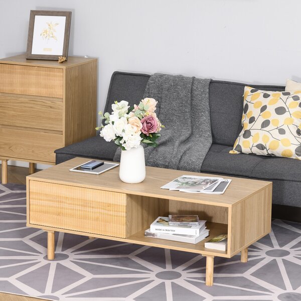 Tavolino Basso con Anta e Cassetto 110x50x41,5 cm in Legno Truciolare Naturale