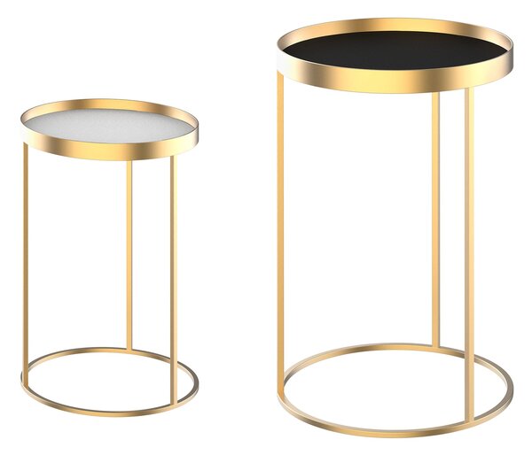 Set 2 Tavolini Impilabili con Bordo Alto in Metallo e MDF Oro