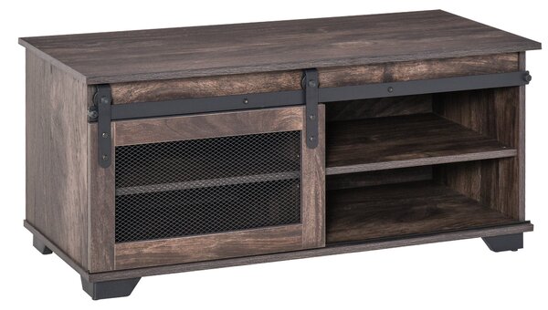 Tavolino Basso con Anta Scorrevole 100x45x45 cm in Legno Marrone Scuro