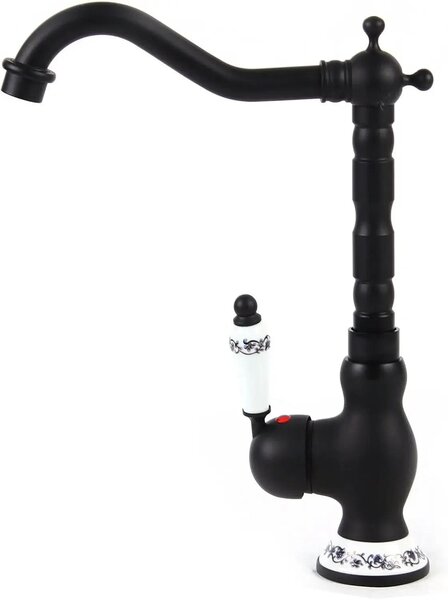 Rubinetto da cucina - Miscelatore monocomando - Design retrò - Acciaio inossidabile e ottone - Nero