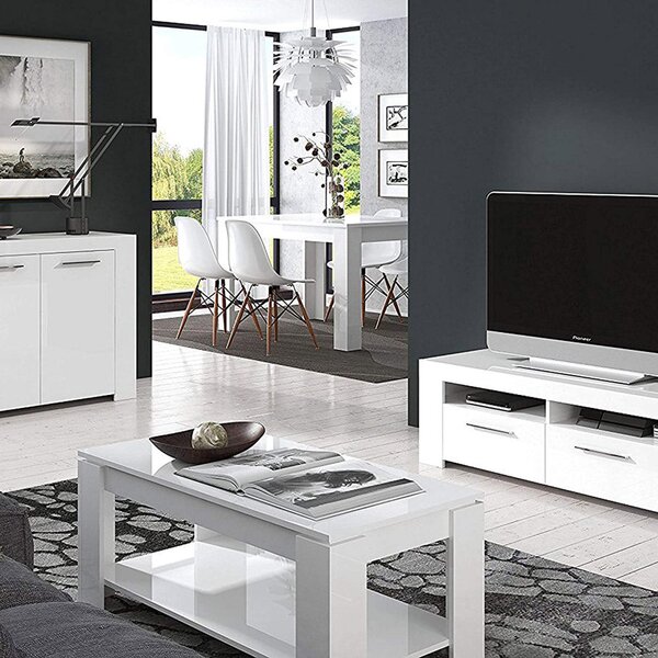 Tavolino Basso con Piano Sollevabile 100x50x43/54 cm in Legno Ambit Lift Bianco