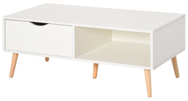 Tavolino Basso con Cassetto 100x48x44 cm in Legno Bianco