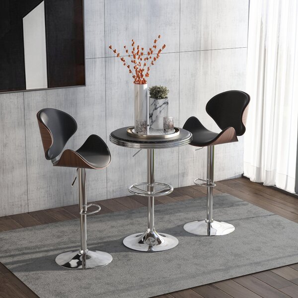 Tavolino da Bar Ø65x66-90 cm in Metallo e Similpelle Nero
