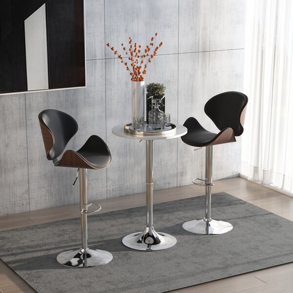 Tavolino da Bar Ø60x69-93 cm in Metallo e MDF Bianco