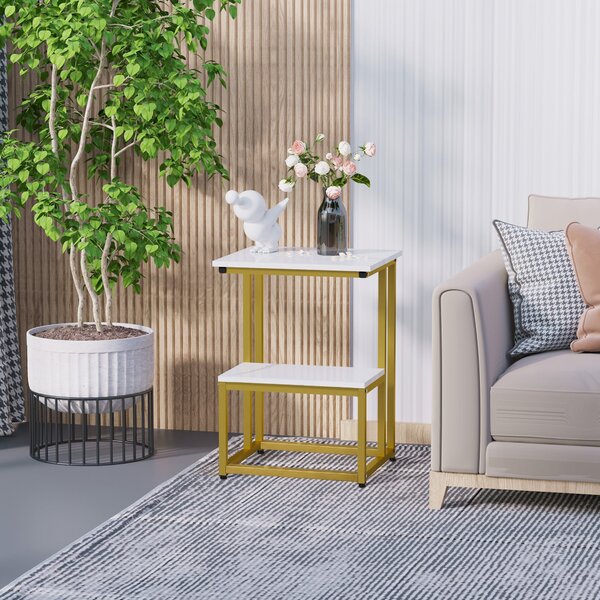 Tavolino Basso 45x40x61,5 cm in Metallo e Truciolare Bianco e Oro