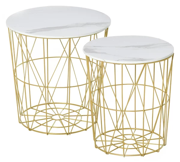 Set 2 Tavolini Ripiano Rimovibile in Acciaio e MDF Bianco