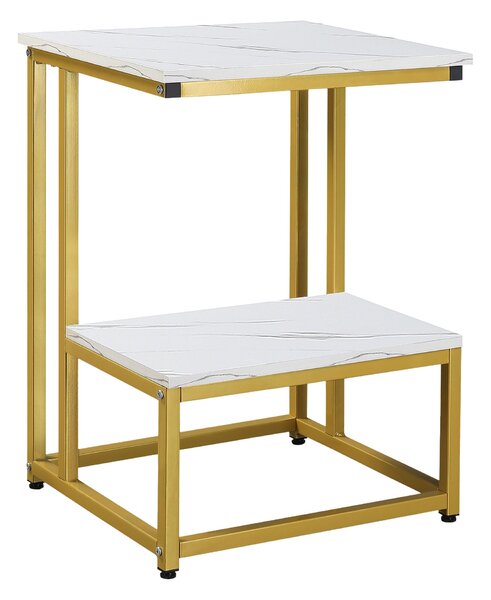 Tavolino Basso 45x40x61,5 cm in Metallo e Truciolare Bianco e Oro