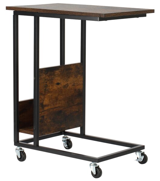 Tavolino da Salotto 55x35x69 cm con Ruote in Metallo e Legno Marrone