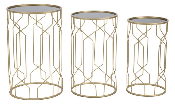 Tavolinetti Glam Lignes Tris Ø40x63-35x57,5-30x53,5 cm in Ferro e Vetro Oro