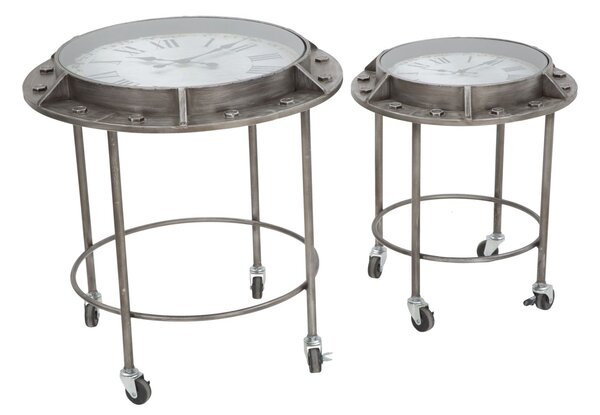 Tavolo da Caffé Bolt Coppia Ø59,5x64-45x52 cm Legno e Ferro Grigio