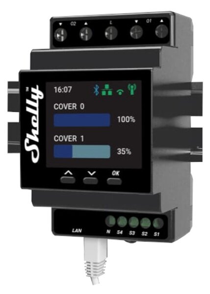Shelly Pro Dual Cover/Shutter PM 16A AC Interruttore relè Smart su guida DIN 2 canali Controller Tapparelle monitoraggio consumi LAN WiFi Bluetooth