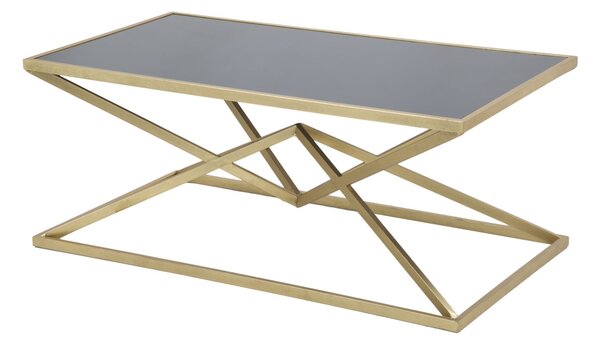 Tavolo da Caffé Piramid 110x60x45 cm in Ferro e Vetro Oro e Nero