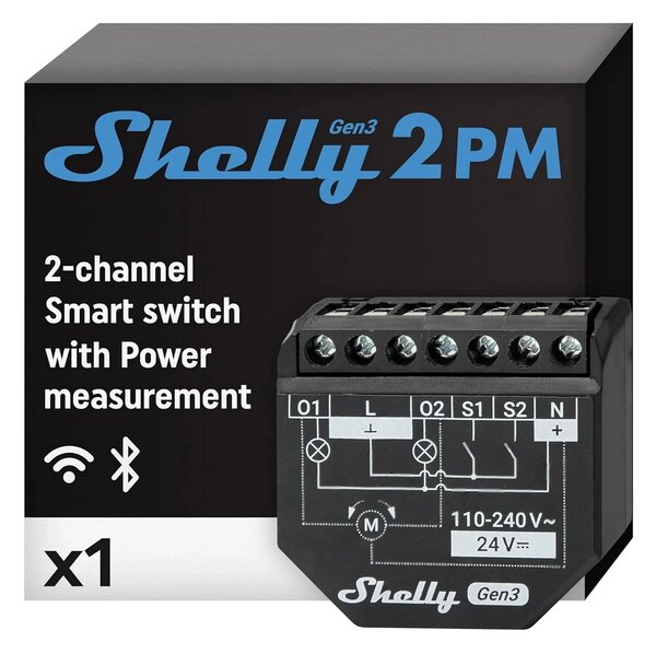 Shelly 2PM Gen3 16A AC/DC Interruttore relè Smart 2 canali Controller Tapparelle monitoraggio consumi WiFi Bluetooth Matter