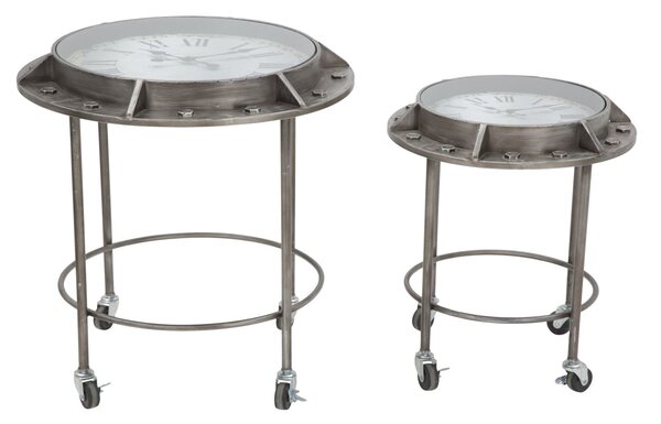 Tavolo da Caffé Bolt Coppia Ø59,5x64-45x52 cm Legno e Ferro Grigio