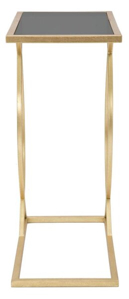 Tavolinetto da Divano Glam 45,5x25,5x60 cm in Ferro e Vetro Nero e Oro