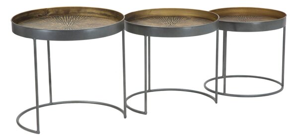 Tavolinetti Bassi Opis Set 3 Pz Ø50,5x48-46x43-40,5x38 cm in Ferro Nero e Bronzo