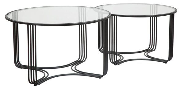 Tavoli da Caffé Dublino Coppia Ø81x47 - 71x43 cm in Ferro e Vetro Nero