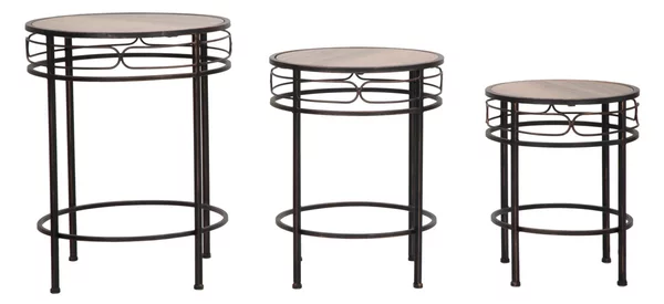 Tavolinetti Essential Tris Ø46x58-40x50-34x44 cm in Ferro e MDF Nero e Marrone
