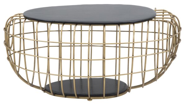 Tavolo da Caffé Oro Spider 119x75x55 cm in Ferro e MDF e PU Nero e Oro