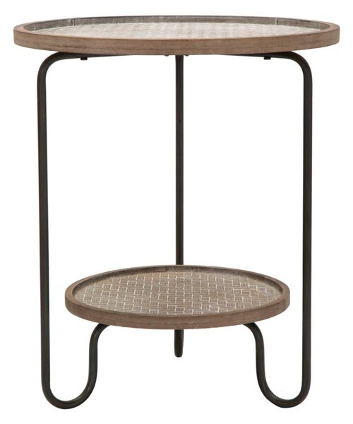 Tavolinetto Arex 2 Ripiani Ø48x54,5 cm in Ferro e MDF Nero e Marrone