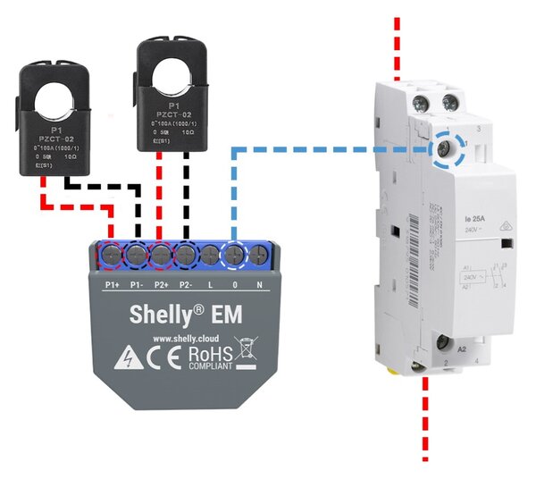 Shelly EM Misuratore consumo elettrico Smart 1 canale + 1 Pinza amperometrica 50A monitoraggio monofase WiFi