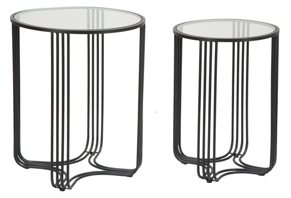 Tavolinetti Dublino Coppia Ø50,5x61,5 - 40,5x57 cm in Ferro e Vetro Nero