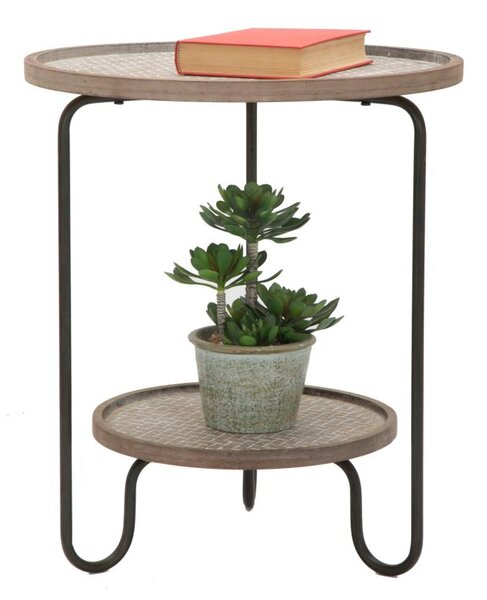 Tavolinetto Arex 2 Ripiani Ø48x54,5 cm in Ferro e MDF Nero e Marrone