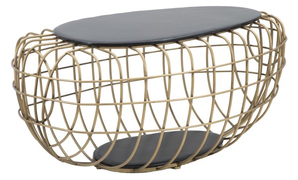 Tavolo da Caffé Oro Spider 119x75x55 cm in Ferro e MDF e PU Nero e Oro