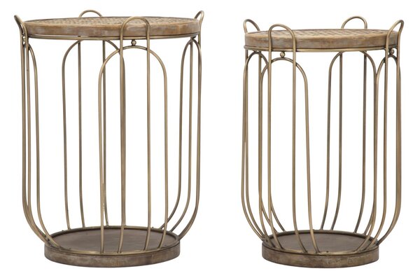 Tavolinetti Marrakech con Contenitore Coppia Ø52x66,5 - 45,5x62,5 cm in Ferro MDF Marrone