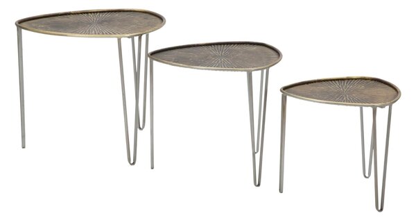 Tavolinetti Delhi Set 3 Pz Ø53,5x54x47-45,5x46x41-38x38x35 cm in Ferro Nero e Bronzo