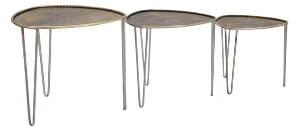Tavolinetti Delhi Set 3 Pz Ø53,5x54x47-45,5x46x41-38x38x35 cm in Ferro Nero e Bronzo