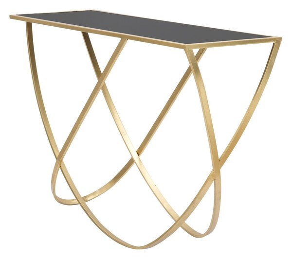 Console Ring 120x40x79 cm in Ferro MDF e Specchio Nero e Oro