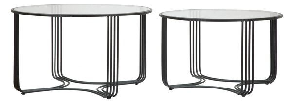 Tavoli da Caffé Dublino Coppia Ø81x47 - 71x43 cm in Ferro e Vetro Nero