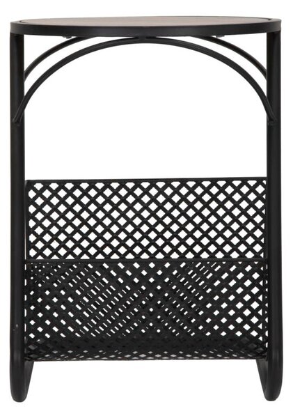 Tavolinetto Porta Giornali Ø35x50 cm in Ferro e MDF Nero e Marrone