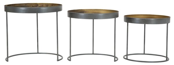 Tavolinetti Bassi Opis Set 3 Pz Ø50,5x48-46x43-40,5x38 cm in Ferro Nero e Bronzo