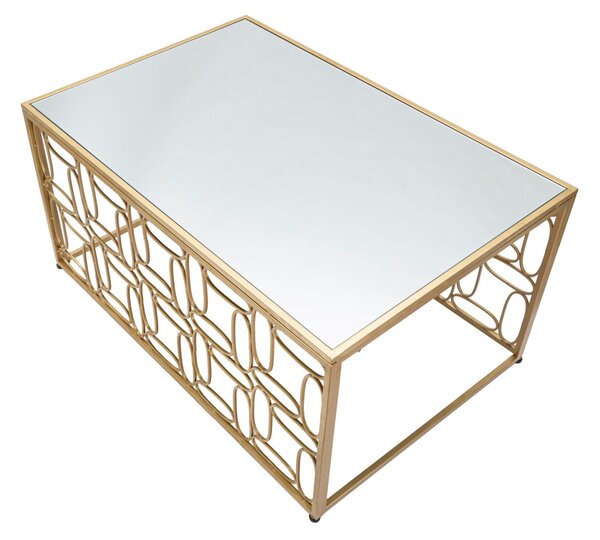 Tavolo da Caffé Bubbles 90x60x45 cm in Ferro e Specchio Oro e Argento