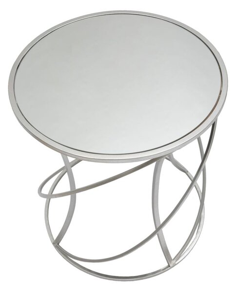 Tavolinetto Saturn Ø50x55 cm in Ferro e Specchio e MDF Argento