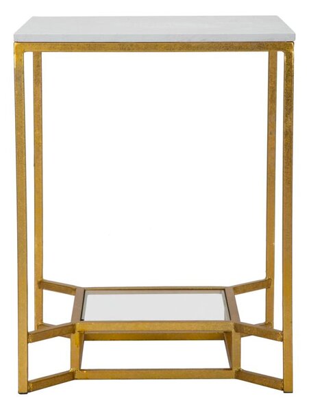 Tavolinetto Double Marble 47x47x60 cm in Ferro e Vetro e Marmo Oro e Bianco