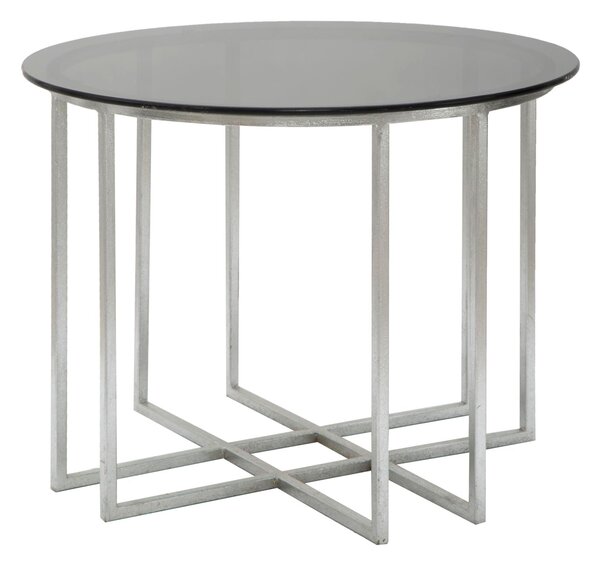 Tavolinetto da Caffé Oslo Ø58x43 cm in Ferro e Vetro Argento e Nero