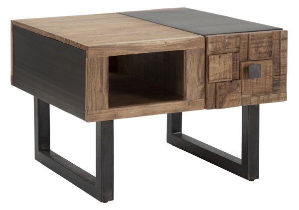 Tavolo da Caffé Quadrato Mumbai 60x60x43 cm in Legno di Acacia e in Ferro Marrone e Nero