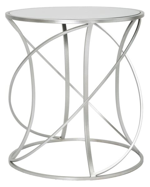 Tavolinetto Saturn Ø50x55 cm in Ferro e Specchio e MDF Argento