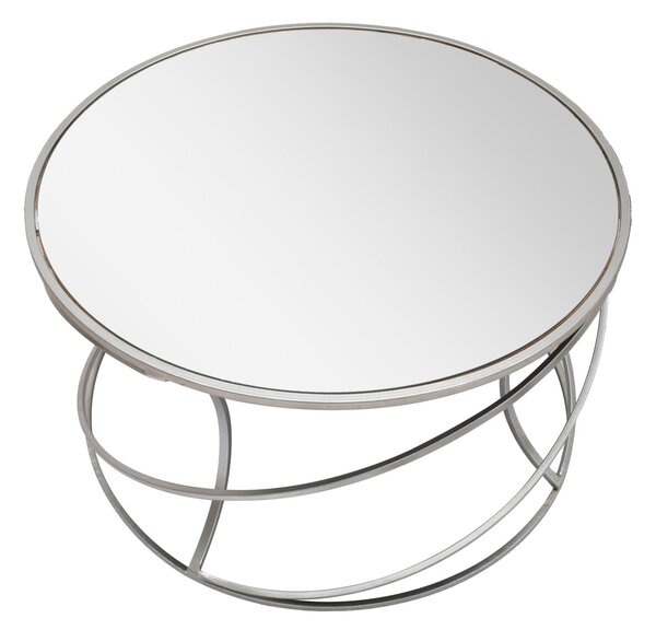 Tavolo da Caffé Saturn Ø80x45 cm in Ferro e Specchio e MDF Argento