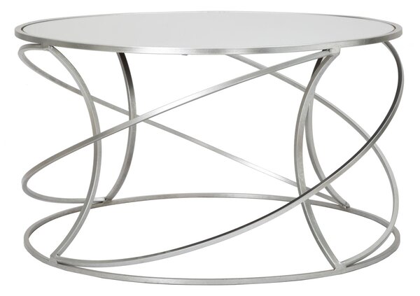 Tavolo da Caffé Saturn Ø80x45 cm in Ferro e Specchio e MDF Argento